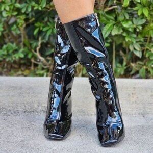 Women Mid Calf Square Toe Heel Boot Black Color‎